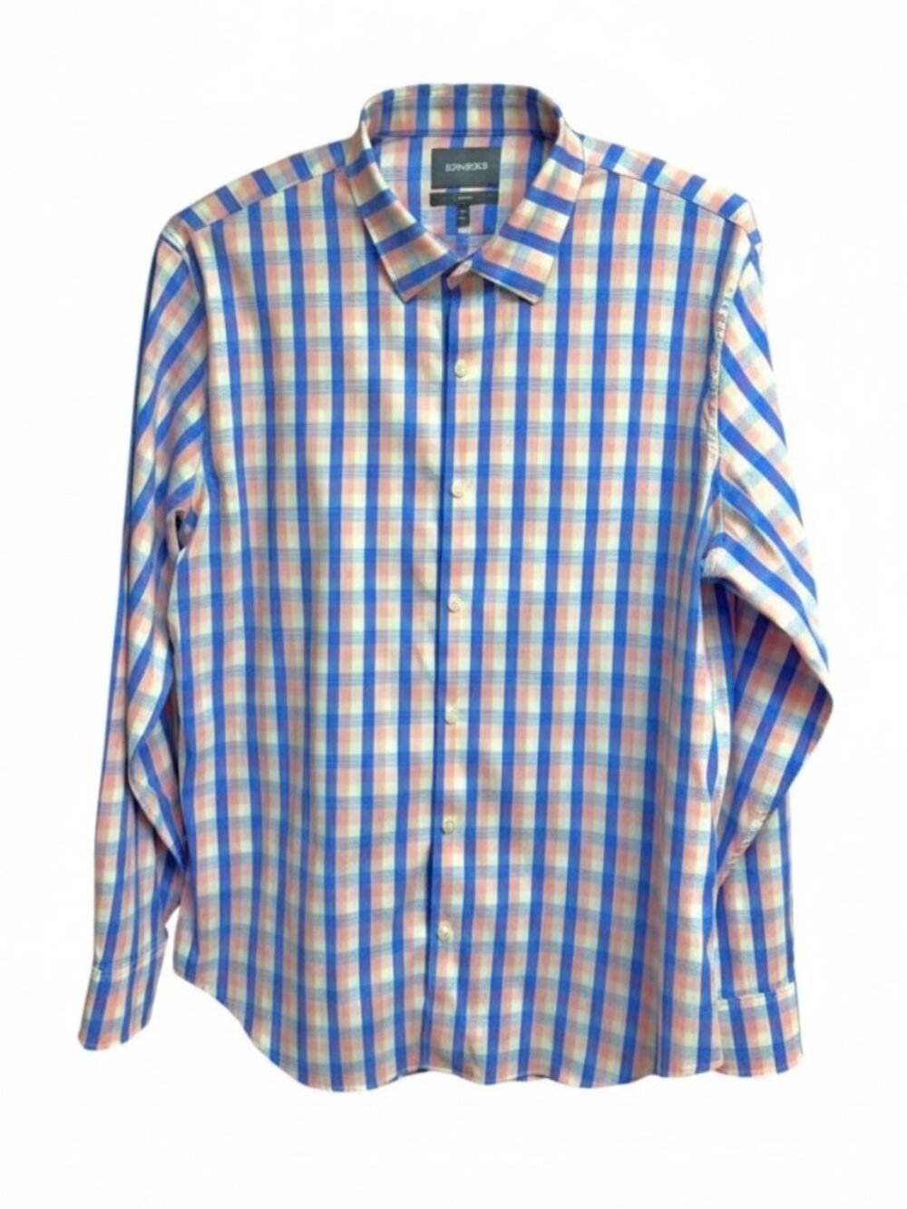 Bonobos‎ Slim Fit Pink Blue Plaid Nylon Stretch Long Sleeve Shirt